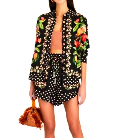 FARM Rio Tops - Farm Rio Cocoa Paradise Linen Blend Shirt Small NWOT